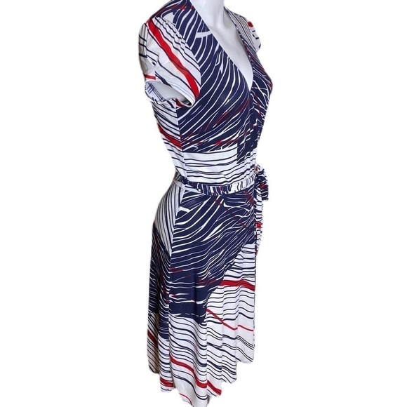 Boston Proper Faux Wrap Dress Red White Blue Size Small - Picture 3 of 9